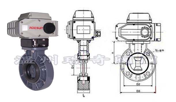 UPVC電動蝶閥結構尺寸圖